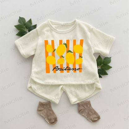 Set di 2 waffle a righe con slogan POSITANO Baby Lemon. - Albicocca - 2-3T - image 1