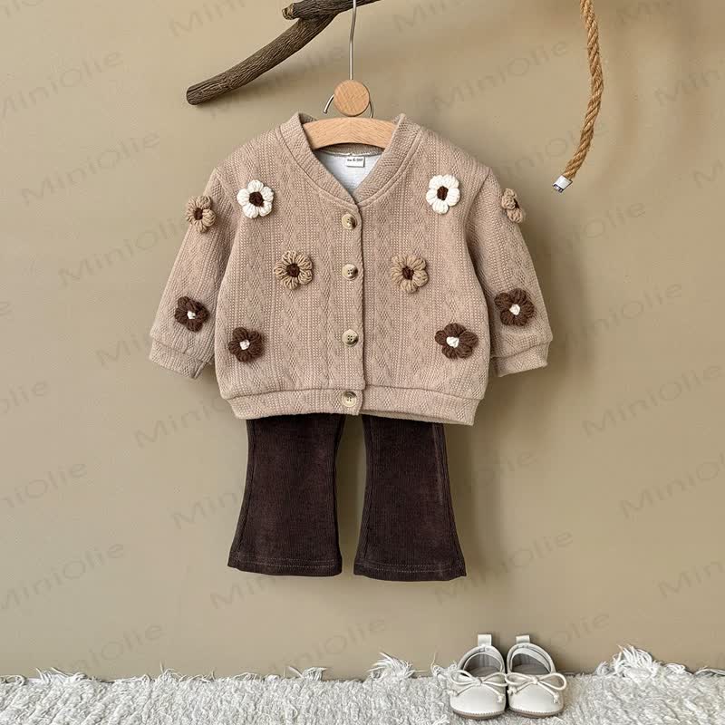 Set da 2 pezzi in maglia a fiori per bambini, marrone scuro - image 7
