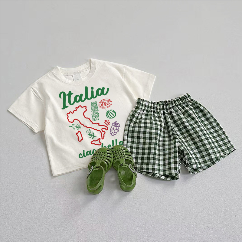 Completo 2 pezzi Italia Ciao Bella Baby composto da maglietta e pantaloncini. - Bianco e Verde - 3-5T - image 1