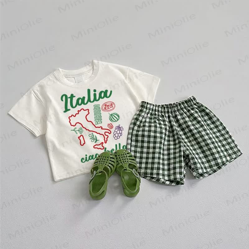 Completo 2 pezzi Italia Ciao Bella Baby composto da maglietta e pantaloncini. - Bianco e Verde - 3-5T - image 1