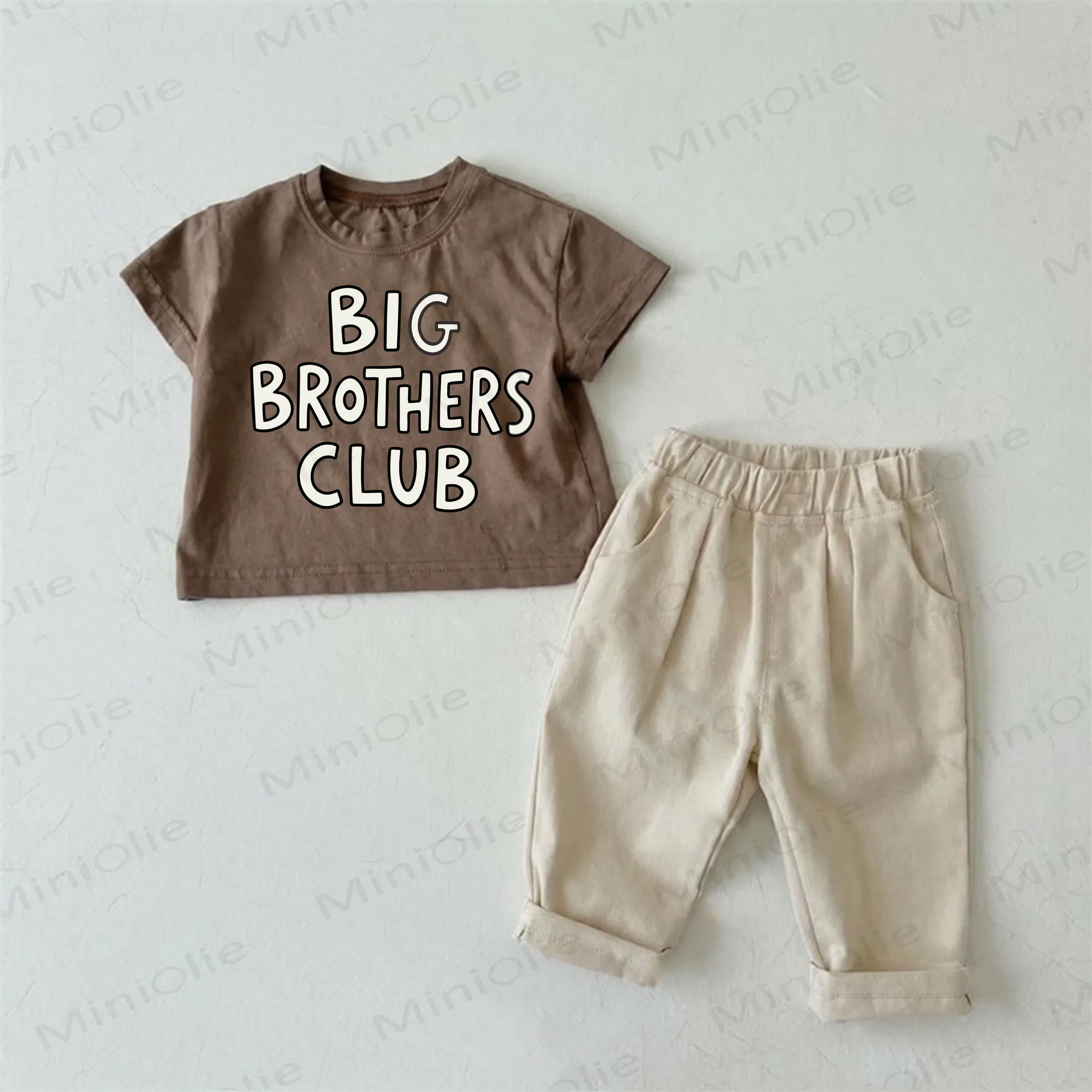 Completo 2 pezzi BIG BROTHERS CLUB composto da maglietta marrone chiaro e pantaloni beige. - Marrone - 2-3T - image 1