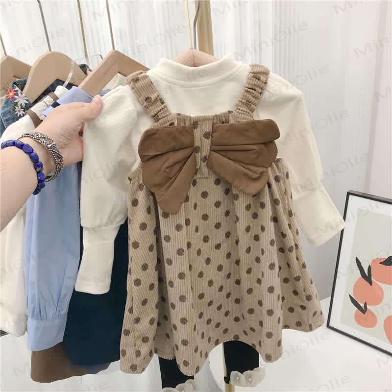 Vestito a coste con fiocco e pois per bambina - image 5