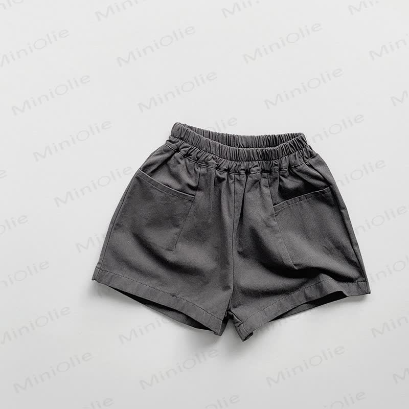 Pantaloncini estivi in ​​cotone a tinta unita per bambini piccoli - Grigio - 6-7T - image 6