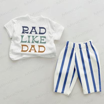 Completo da neonato a righe verticali "RAD LIKE DAD" in 2 pezzi - Bianco e Blu - 2-3T - image 1
