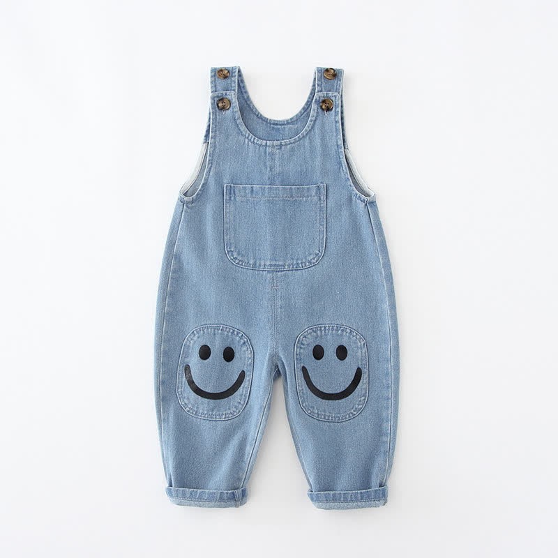 Salopette in denim con tasca e smiley per bambini - image 7