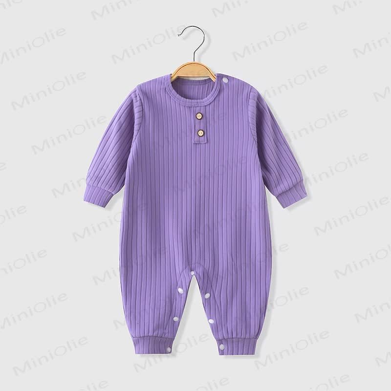Tutina a coste tinta unita con scollo rotondo per neonato - Viola - 18-24 mesi - image 8