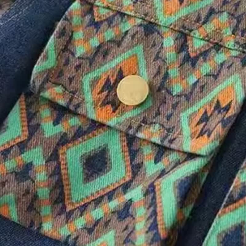 Completo da bambino in denim con patchwork geometrico, composto da due pezzi. - image 5