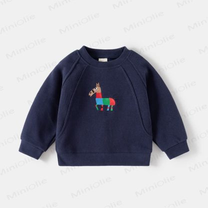 Felpa con ricamo pony per bambini - Blu navy - 8 anni - image 3