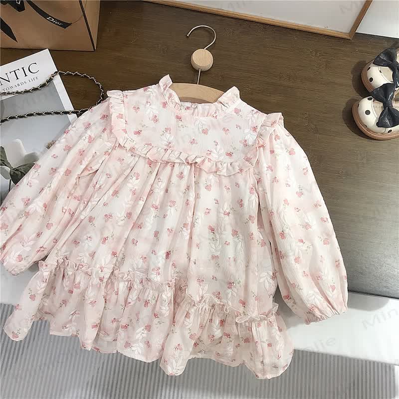 Vestito beige a fiori per bambina/Cardigan rosa - Abito beige a fiori - 8 anni - image 5