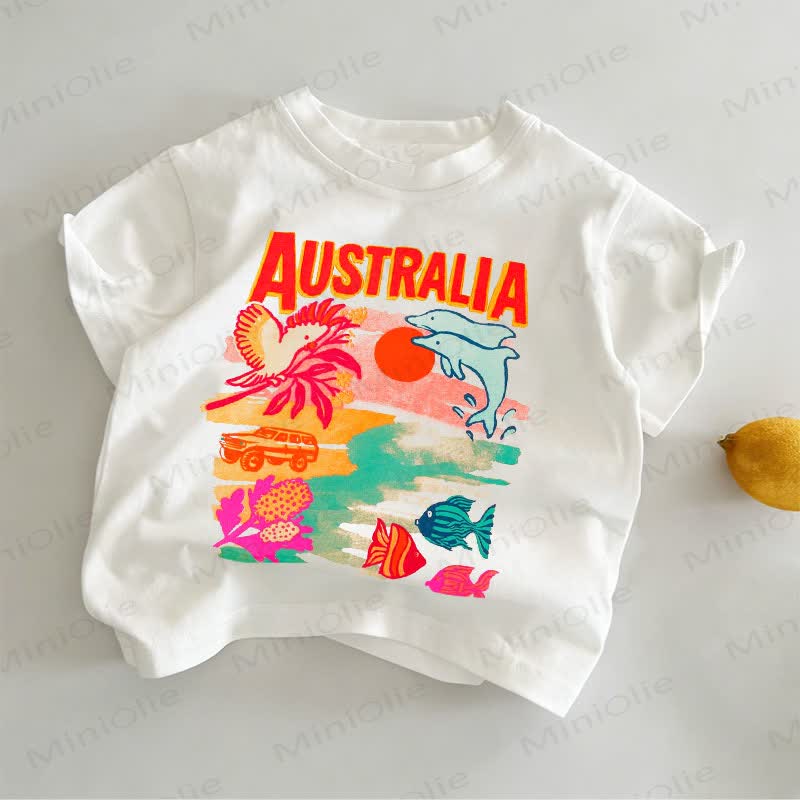 AUSTRALIA Maglietta per bambini con stampa di paesaggio bianco - Bianco - 6-7T - image 1