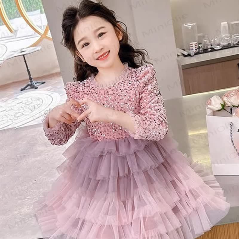 Vestito da bambina con paillettes in rete e velo a fiocco - Rosa - 10 anni - image 4