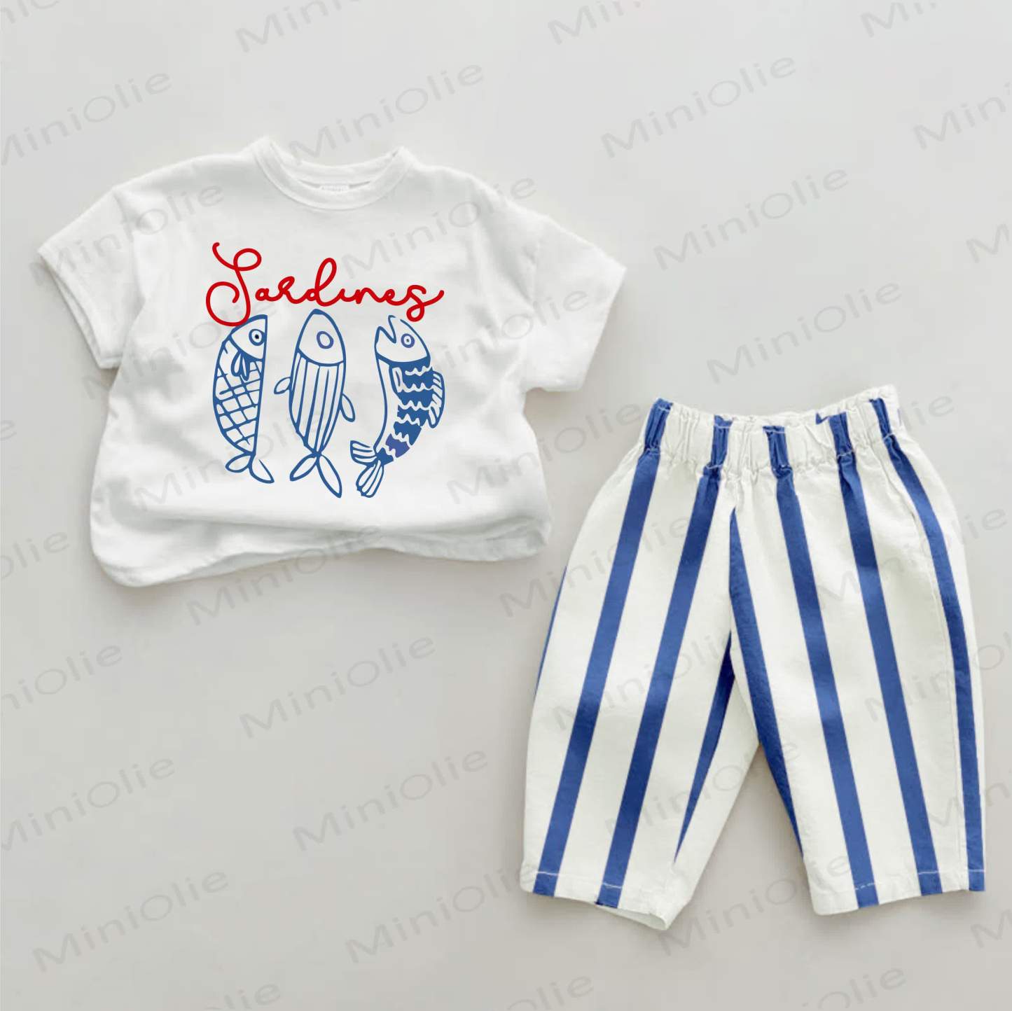 SARDINE Set di 2 pezzi con stampa di sardine baby a righe verticali blu - Bianco e Blu - 2-3T - image 1
