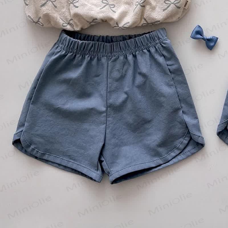 Pantaloncini in lino con fiocco a quadri per neonati e bambini - Blu - 5-7T - image 7