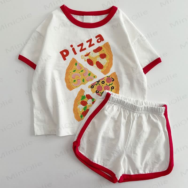 Completo per neonati con maglietta e pantaloncini a tema pizza. - Bianco e Rosso - 3-5T - image 1