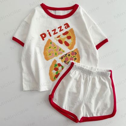 Completo per neonati con maglietta e pantaloncini a tema pizza. - Bianco e Rosso - 3-5T - image 1