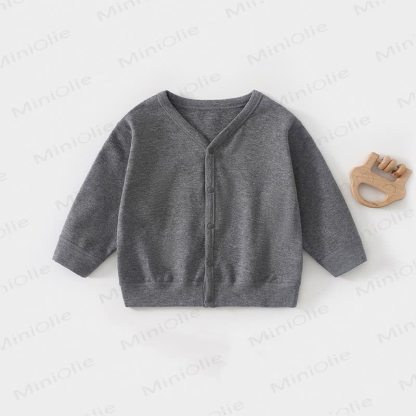 Cardigan/cappotto per neonati e bambini in maglia a nido d'ape con chiusura frontale a bottoni automatici. - Grigio scuro - 3-4 anni - image 6
