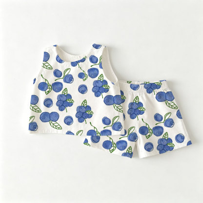 Completo da neonata/bambina composto da top e pantaloncini bianchi con stampa di mirtilli, due pezzi. - Bianco - 3-4 anni - image 1