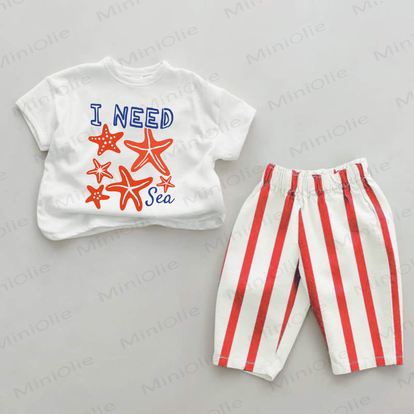 Completo da 2 pezzi I NEED SEA Baby Starfish Print a righe rosse - Bianco e Rosso - 2-3T - image 1