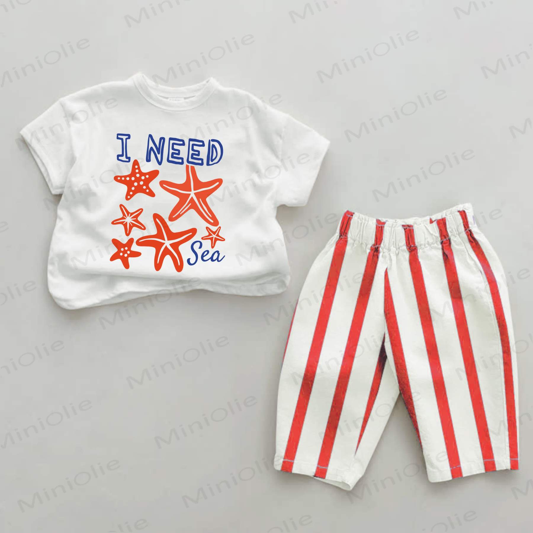 Completo da 2 pezzi I NEED SEA Baby Starfish Print a righe rosse - Bianco e Rosso - 2-3T - image 1