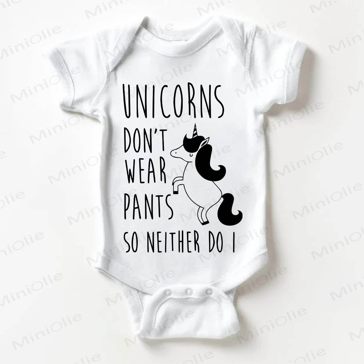 GLI UNICORNI NON INDOSSANO I PANTALONI, QUINDI NEMMENO IO. Body bianco con stampa unicorno per neonati. - Bianco - 18-24 mesi - image 1