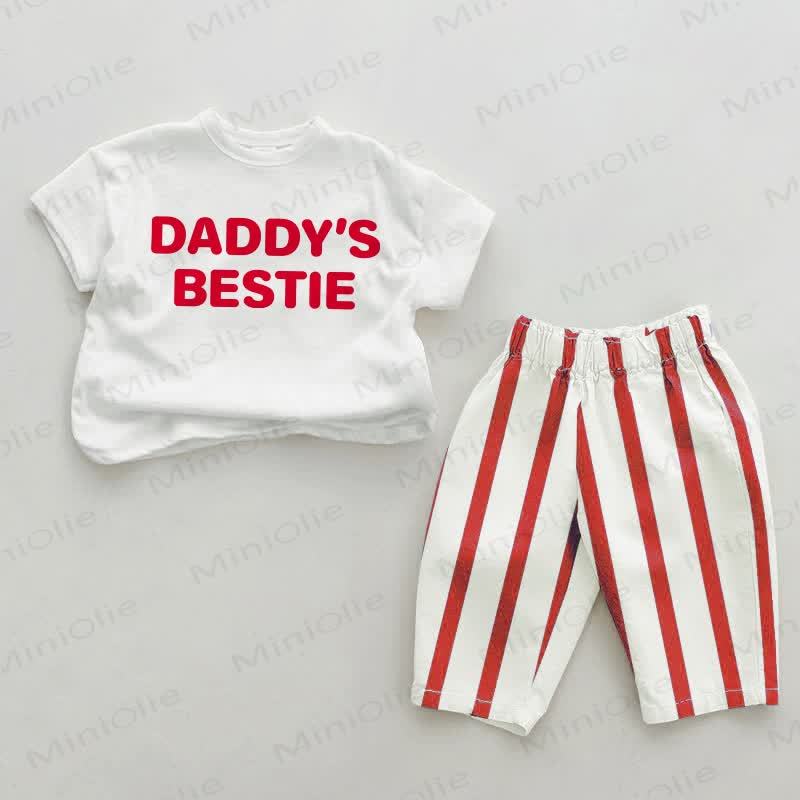 Completo da 2 pezzi a righe rosse per la migliore amica di papà - Bianco e Rosso - 2-3T - image 1