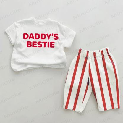 Completo da 2 pezzi a righe rosse per la migliore amica di papà - Bianco e Rosso - 2-3T - image 1
