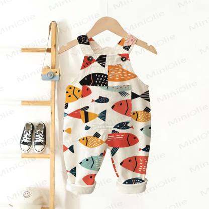 Salopette per neonati e bambini con stampa di pesci - Bianco - 3-5T - image 1