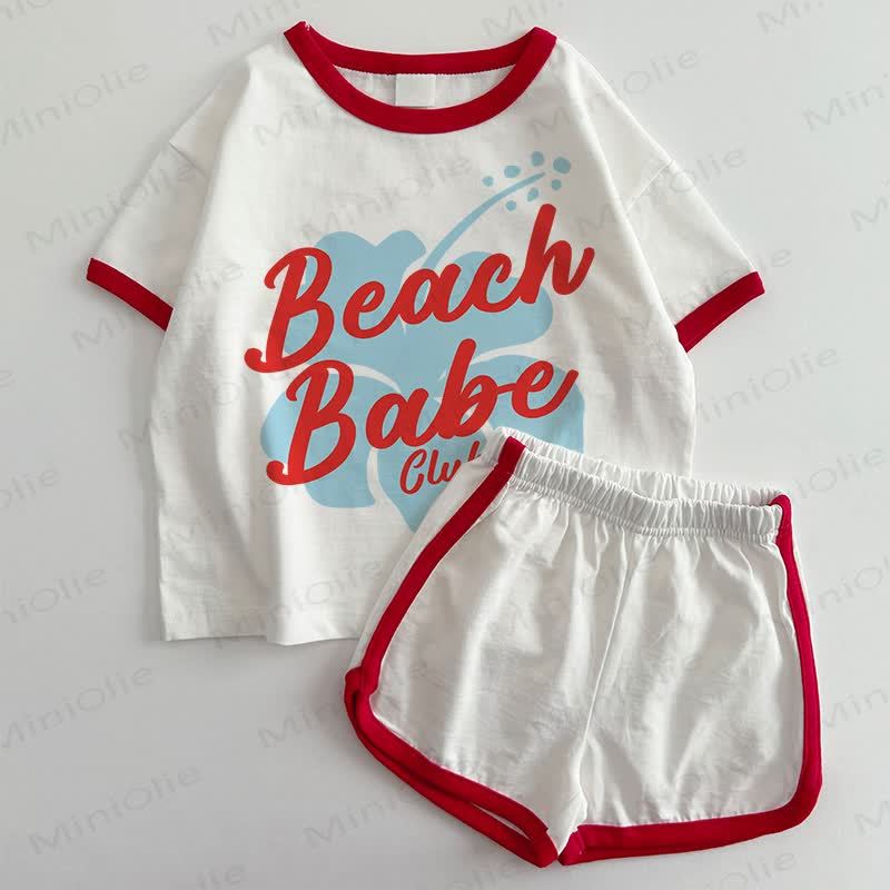 Completo 2 pezzi BEACH BABE CLUB per neonati: maglietta e pantaloncini. - Bianco e Rosso - 3-5T - image 1