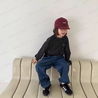 Pantaloni alla moda in denim tinta unita per bambini - image 5