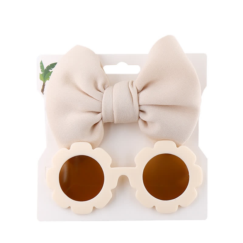 Set di occhiali da sole e fascia con fiocco per bambini - Beige - image 2