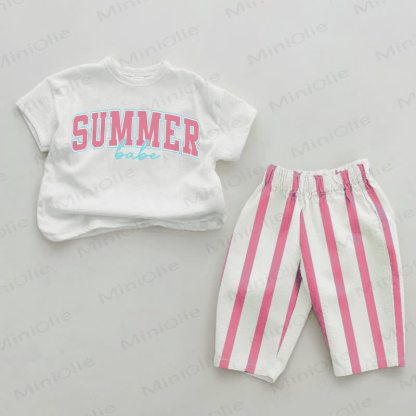 Completo estivo a 2 pezzi a righe verticali rosa chiaro SUMMER BABE - Bianco e rosa - 2-3T - image 1