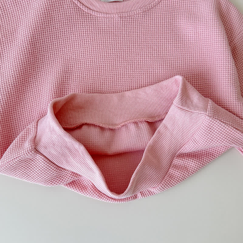 Set da 2 pezzi per bambini, composto da felpa e pantaloni a nido d'ape in tinta unita - image 7