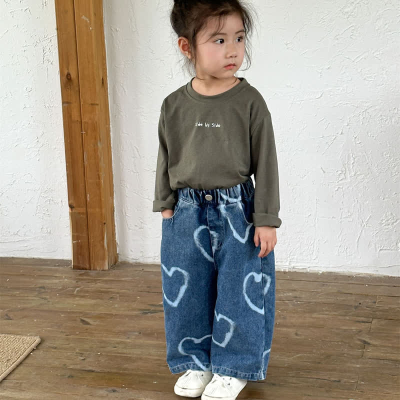 Pantaloni larghi in denim con cuore adorabile per bambini - image 16