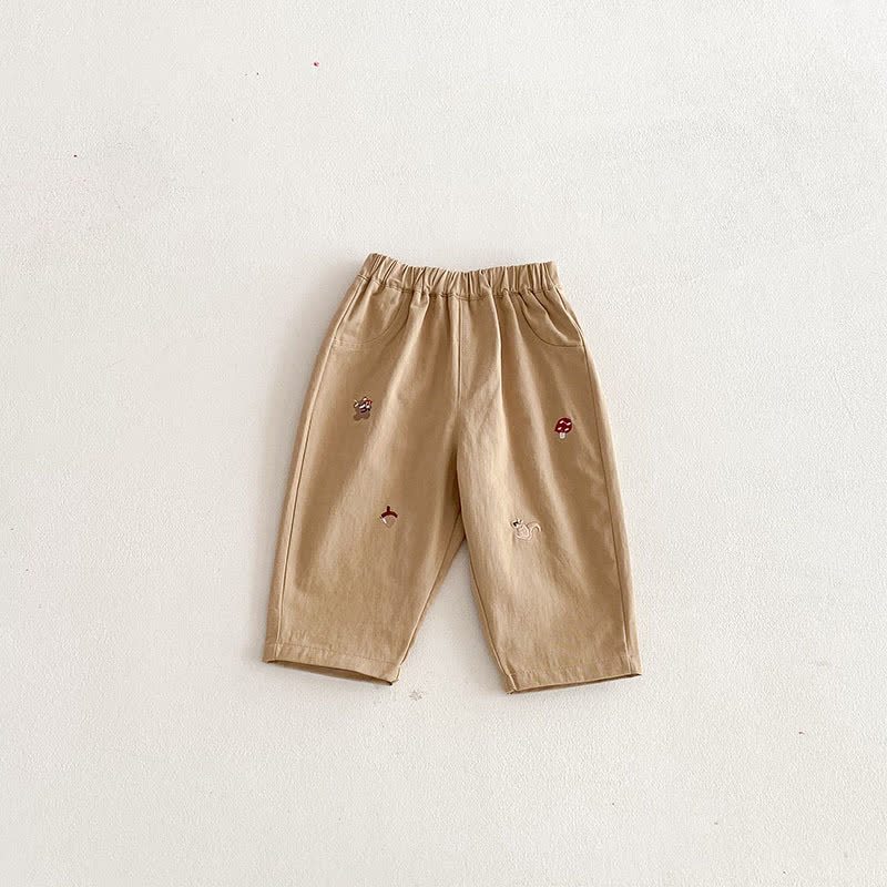 Pantaloni in denim con motivo a fungo e scoiattolo per neonati e bambini - Marrone - 3-5T - image 7