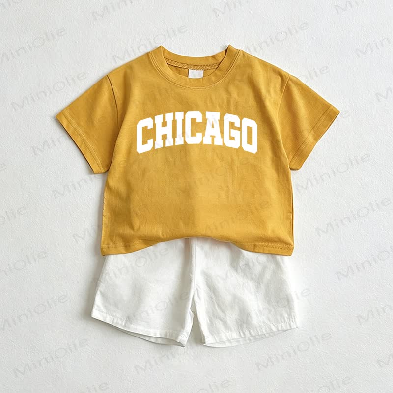 Completo da 2 pezzi per neonati CHICAGO: maglietta e pantaloncini. - Giallo e bianco - 3-5T - image 1