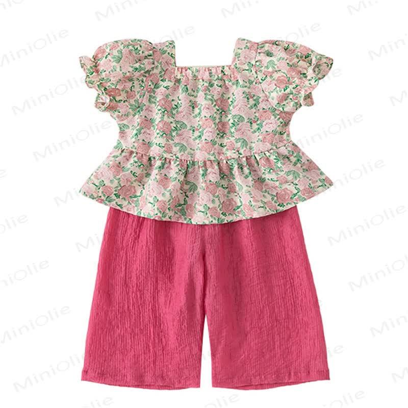 Completo top con maniche a sbuffo e pantaloni a gamba larga per bambini - image 9