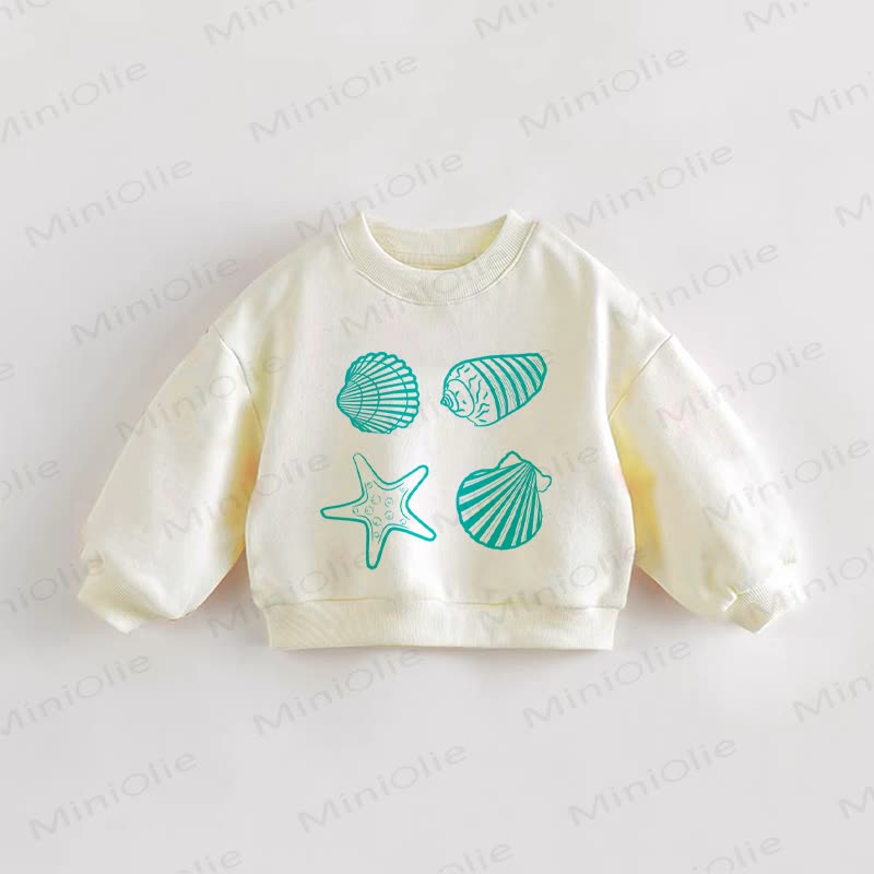 Felpa color crema con stampa a conchiglie per neonati e bambini - Crema - 3-5T - image 1