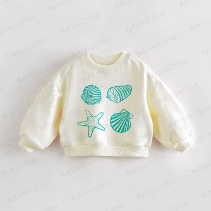 Felpa color crema con stampa a conchiglie per neonati e bambini - Crema - 3-5T - image 1