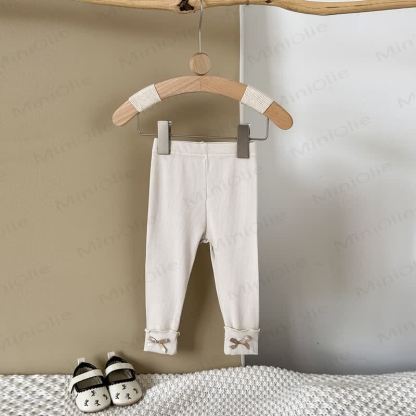 Leggings tinta unita con fiocco per bambina - Beige - 2-3 anni - image 8