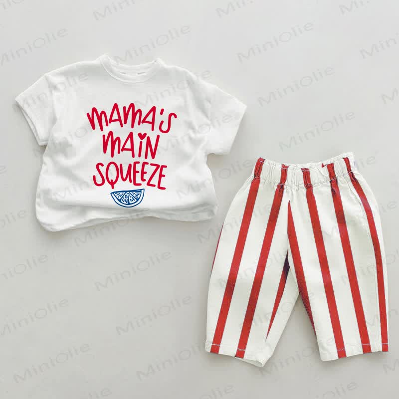 Set da 2 pezzi a righe rosse e limoni per neonati MAMA'S MAIN SQUEEZE - Bianco e Rosso - 2-3T - image 1