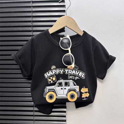 T-shirt a maniche corte per bambini con stampa a cartoni animati. - Auto nera - 4-5T - image 9