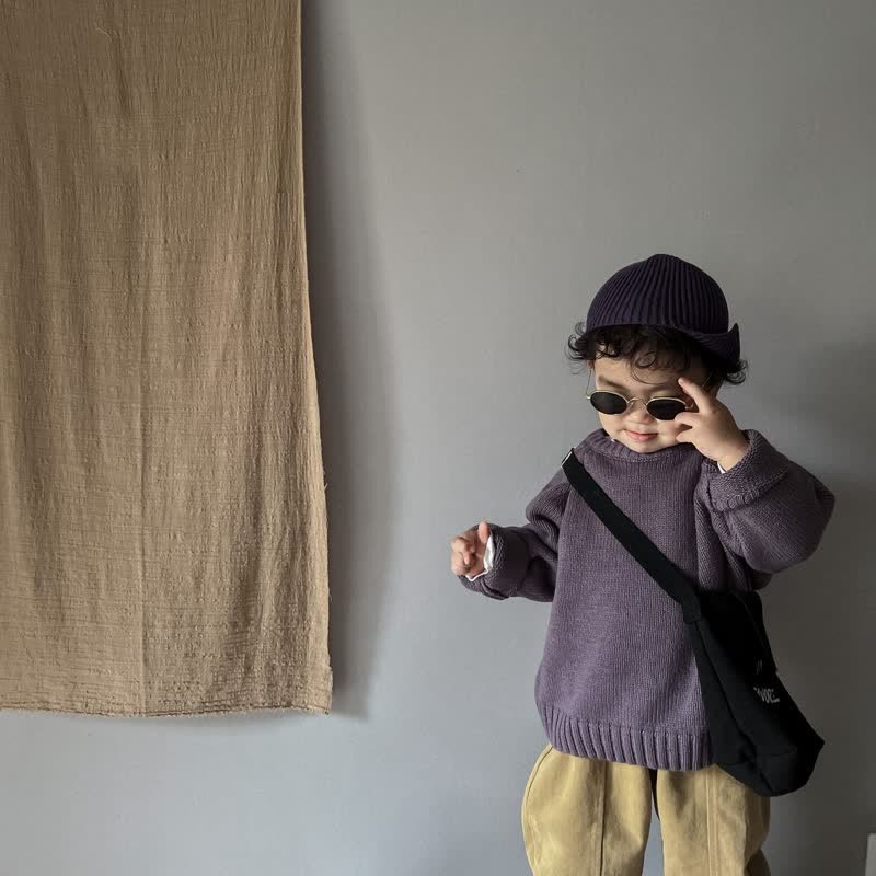 Maglione rilassato largo in tinta unita per bambini - image 24