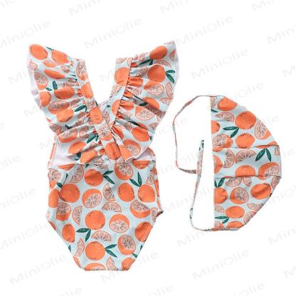 Costume da bagno per bambina a righe, quadri, stampa frutta e pois - Arancia - 4-5T - image 11