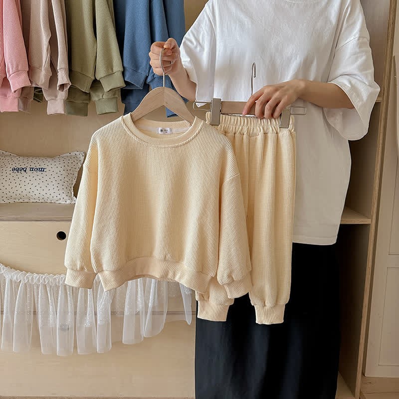 Set da 2 pezzi per bambini, composto da felpa e pantaloni a nido d'ape in tinta unita - Albicocca - 7-9T - image 17