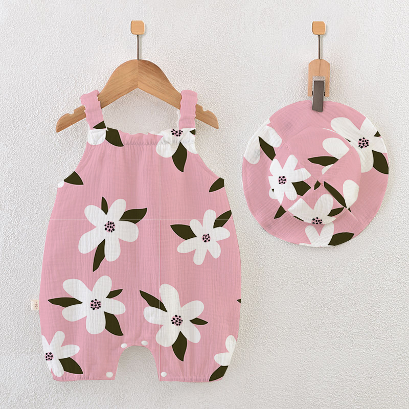 Tutina bianca a fiori per neonati con cappellino - Rosa - 18-24 mesi - image 1