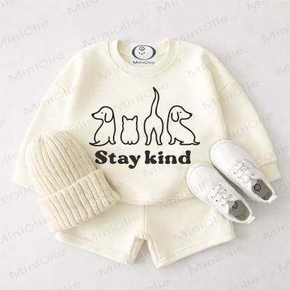 STAY KIND Completo da neonato in felpa e pantaloncini color crema e bianco con stampa animalier - Bianco Crema - 3-4 anni - image 1