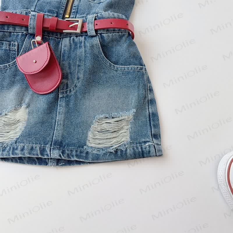 Vestito senza maniche in denim blu navy tinta unita per bambina - image 3