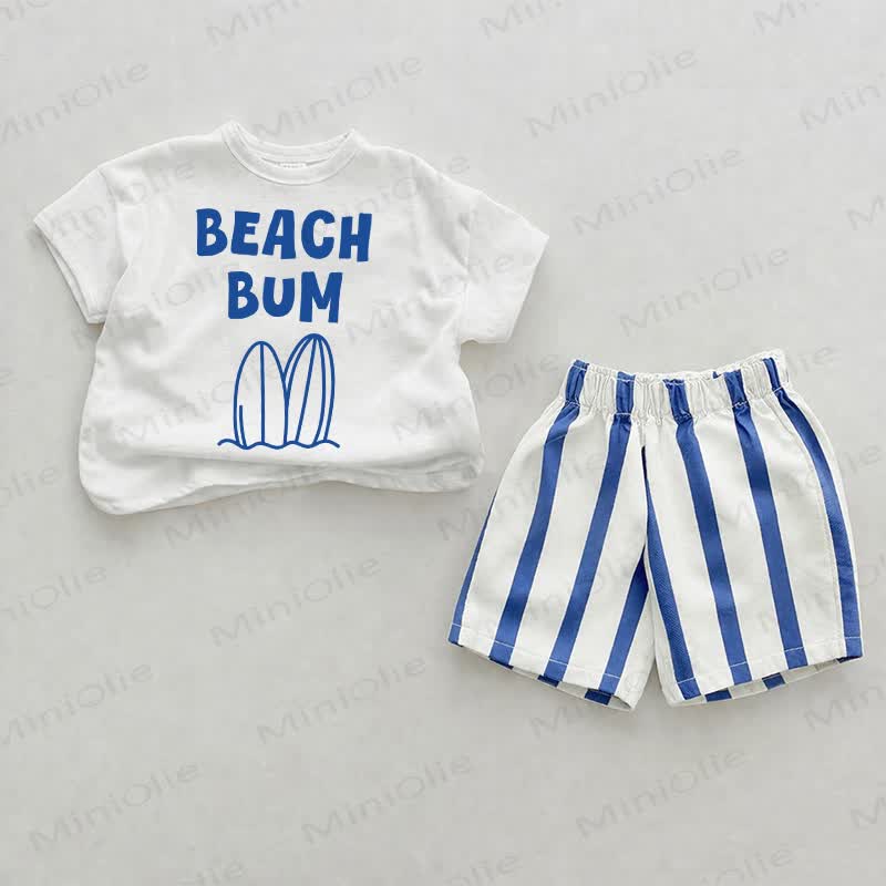 Completo da spiaggia a due pezzi a righe verticali azzurre "Beach Bum" - Bianco e Blu - 2-3T - image 1