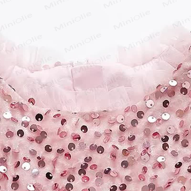 Vestito da bambina con paillettes in rete e velo a fiocco - image 7