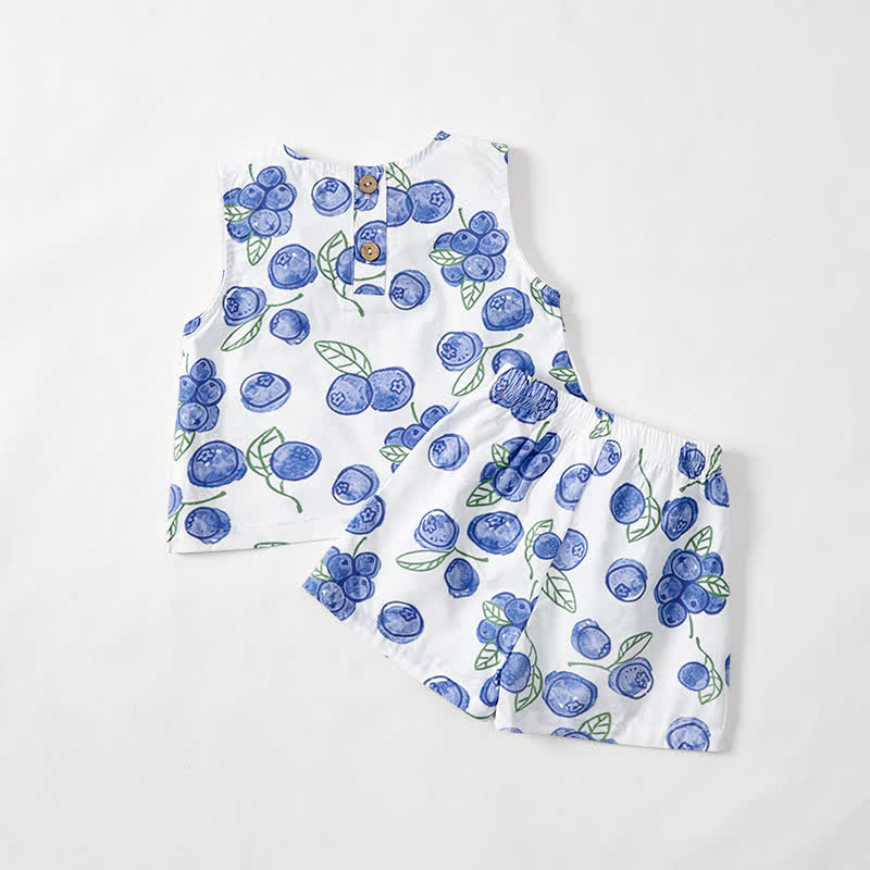 Completo da neonata/bambina composto da top e pantaloncini bianchi con stampa di mirtilli, due pezzi. - image 4